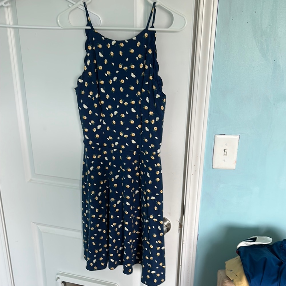 Navy Blue Dress with White floral print